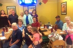 Front: Betty Stiles, Jamie Klenklen, Molly holding Kimber Newman, Jamie Durand, W. J. and Susan Kramer, Ellen Durand. Back: Mandy Bostwick, Kevin Klenklen, Donna Bates, Julie Durand, Amy Kramer. Vince Newman not in pic (he took it).